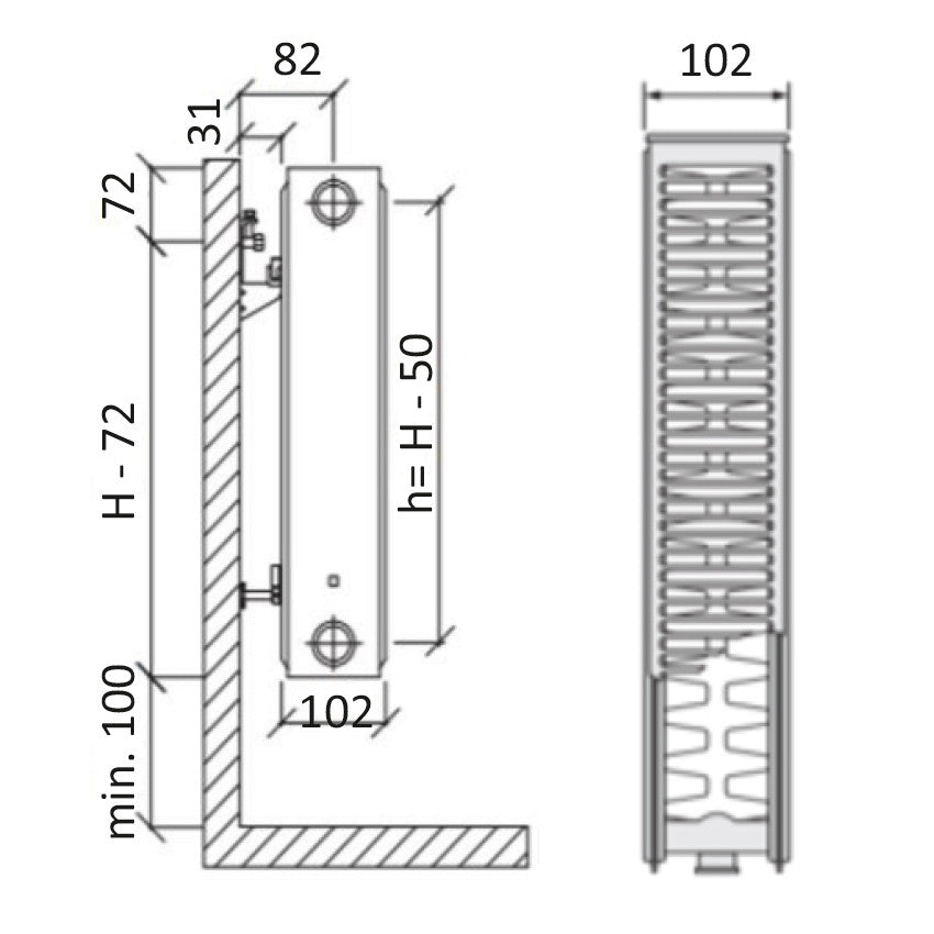 FÉG 22K 600x800 kompakt radiátor (22K600X800) - méretrajz