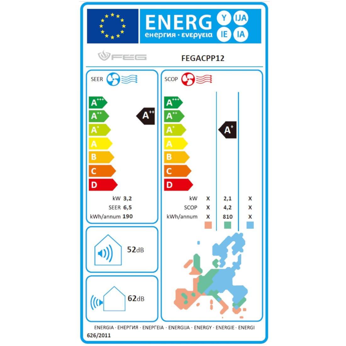 FÉG mono split klíma szett 3.5 kW, A++; WIFI vezérlés, csepptálcafűtés (FEGACPP12)