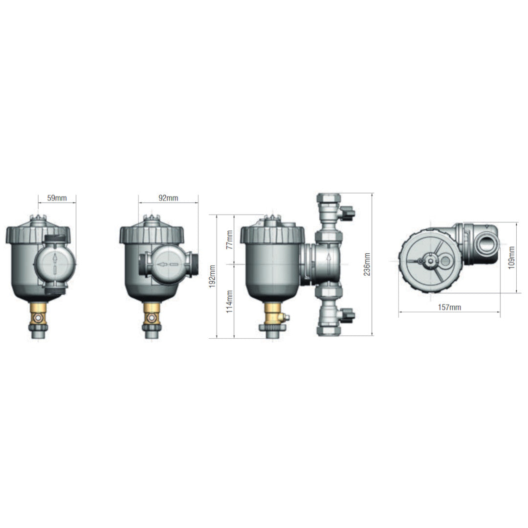 FERNOX Total Filter Compact 3/4" + F9 - fűtésrendszerbe építhető kombinált mágneses szűrő csapokkal-1