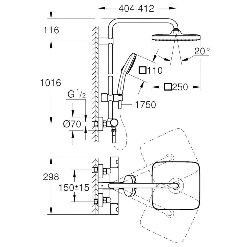 Grohe Tempesta System 250 Cube termosztátos zuhanyrendszer (26689001)