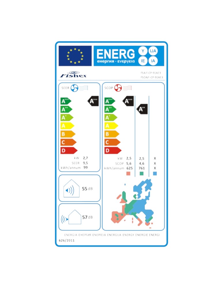 Fisher Comfort Plus 2,7kW inverteres split klíma(FSAIF-CP-91AE3/FSOAIF-CP-91AE3) - Energiacímke.