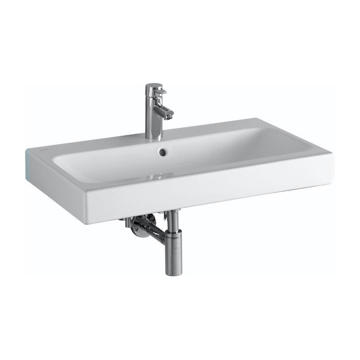 Geberit iCon mosdó, 75x15,5x48,5cm, csaplyuk közepén, túlfolyó látható