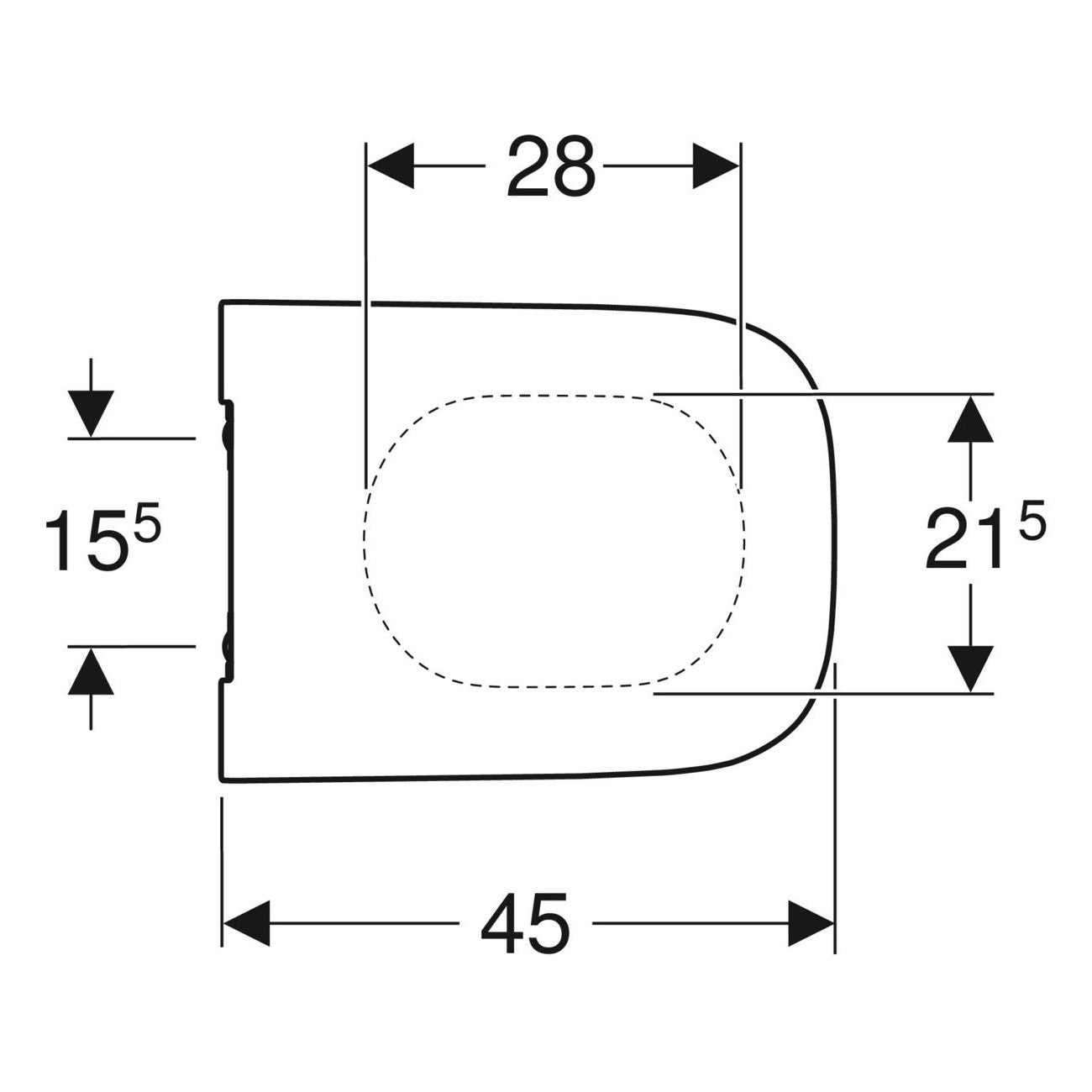 Geberit Smyle Square WC-ülőke, keskeny design, sandwich kivitel, lecsapódásgátlós, rögzítés felülről (500.240.01.1) - méretrajz