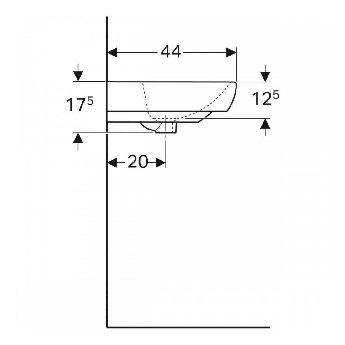 Geberit Selnova Square mosdó 55cm, csaplyuk középen, túlfolyóval (500.290.01.7) új termék-4