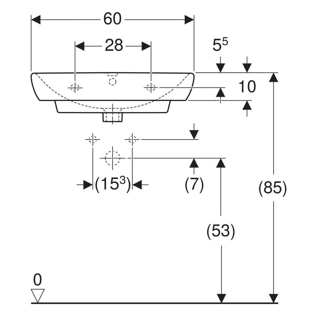 Geberit Selnova Square mosdó 60 cm csaplyuk középen, új termék-3