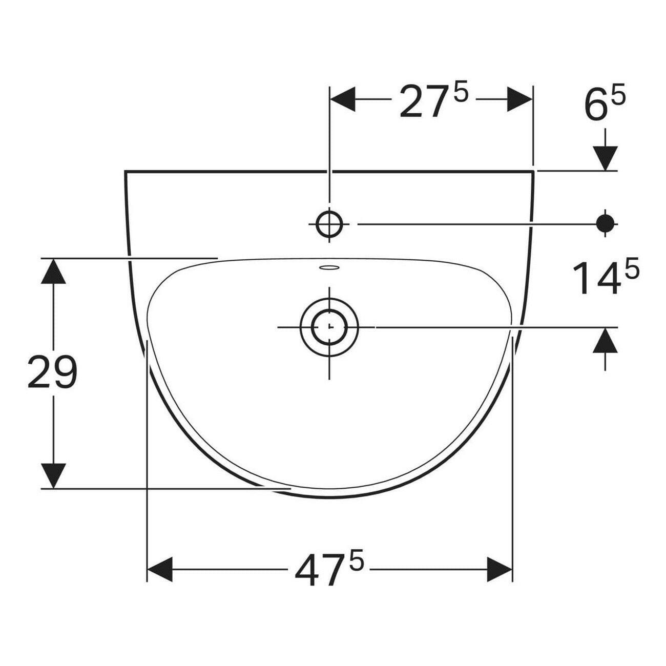 Geberit Selnova mosdó 55 cm csaplyuk középen túlfolyóval, új termék-2