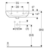 Geberit Selnova mosdó 55 cm csaplyuk középen túlfolyóval, új termék-3