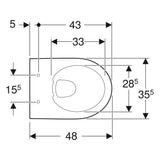 Geberit Selnova Compact fali WC, mélyöblítésű, rövidített, Rimfree, 48cm (500.349.01.7) - méretrajz