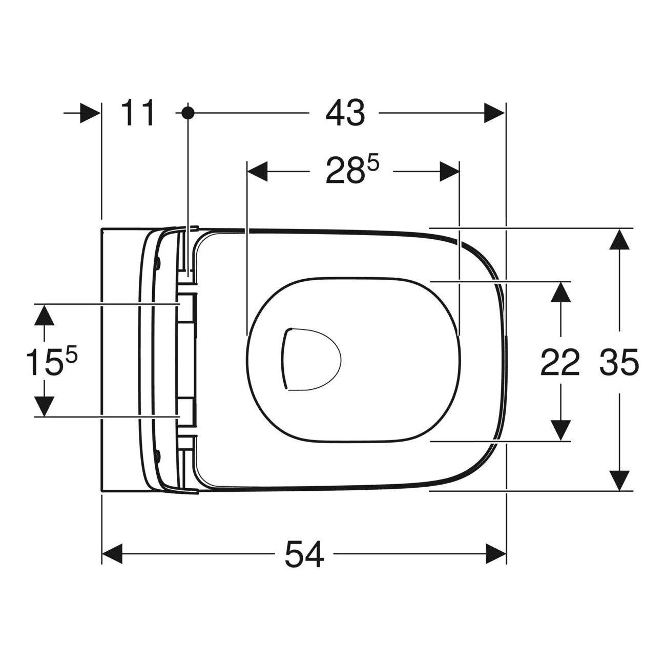 Geberit Smyle Square fali WC készlet, mélyöblítésű, zárt forma, Rimfree, 54cm, WC - tetővel, keskeny (500.683.00.2)