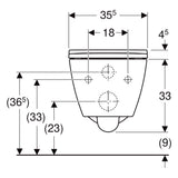 Geberit Smyle Square fali WC készlet, mélyöblítésű, zárt forma, Rimfree, 54cm, WC-tetővel, keskeny (500.683.00.2) - méretrajz