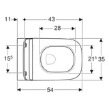 Geberit Smyle Square fali WC készlet, mélyöblítésű, zárt forma, Rimfree, 54cm, WC-tetővel, sandwich (500.685.01.1) - méretrajz