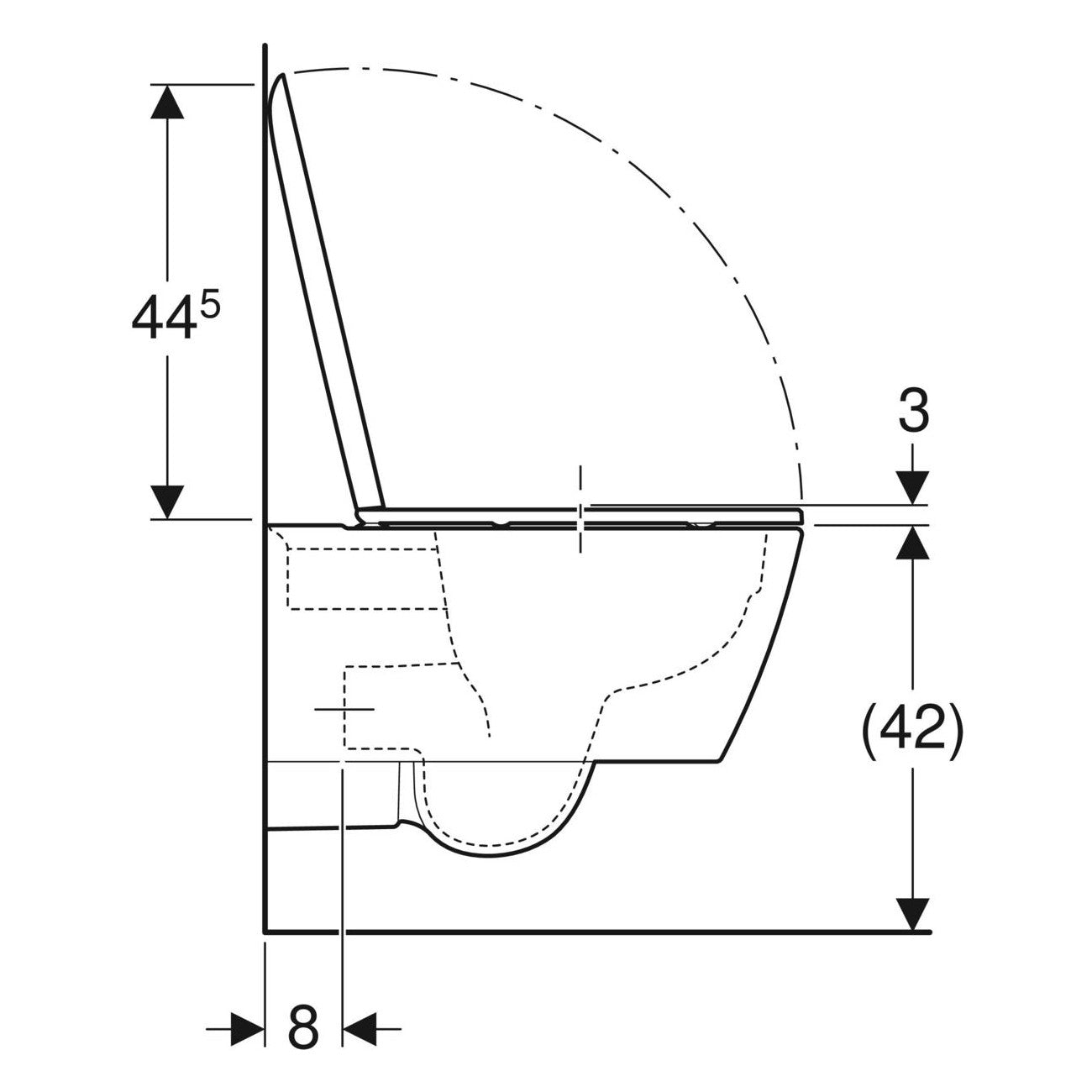 Geberit iCon Square WC készlet fali, mélyöblítésű, zárt forma, Rimfree, WC-ülőkével (500.807.00.1) - méretrajz