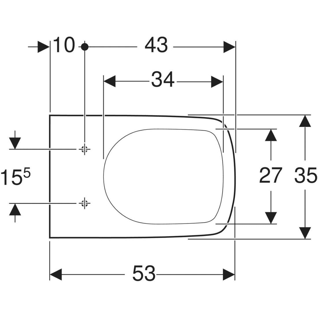 Geberit Selnova Square fali WC mélyöblítésű (500.270.01.5) - méretrajz