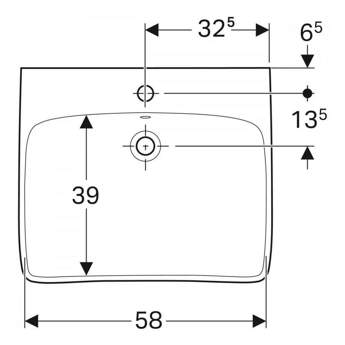 Geberit Selnova Comfort mosdó akadálymentes, 65 cm, csaplyuk középen, túlfolyóval-2