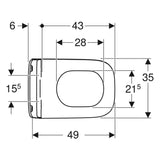 Geberit Smyle Square fali WC készlet, mélyöblítésű, zárt forma, Rimfree, 49cm, WC-tetővel, sandwich (501.619.00.1) - méretrajz