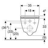 Geberit Smyle Square fali WC készlet, mélyöblítésű, zárt forma, Rimfree, 49cm, WC-tetővel, sandwich (501.619.00.1) - méretrajz