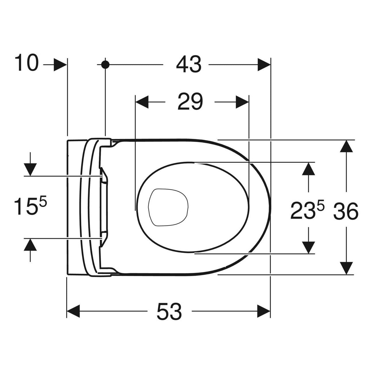 Geberit iCon fali wc készlet, mélyöblítésű, zárt forma, Rimfree, WC-ülőkével (501.664.00.1) - méretrajz