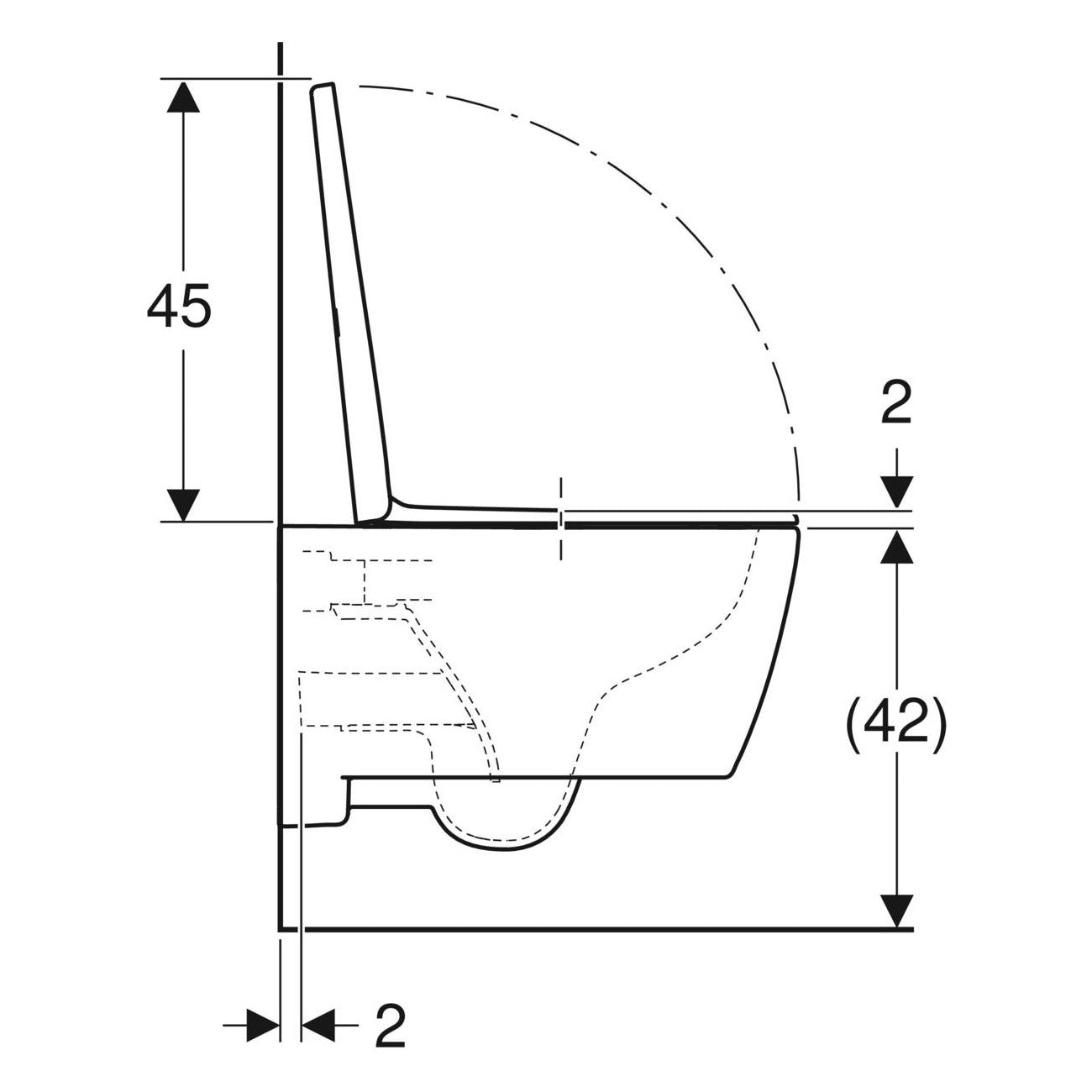 Geberit iCon fali wc készlet, mélyöblítésű, zárt forma, Rimfree, WC-ülőkével (501.664.00.1) - méretrajz