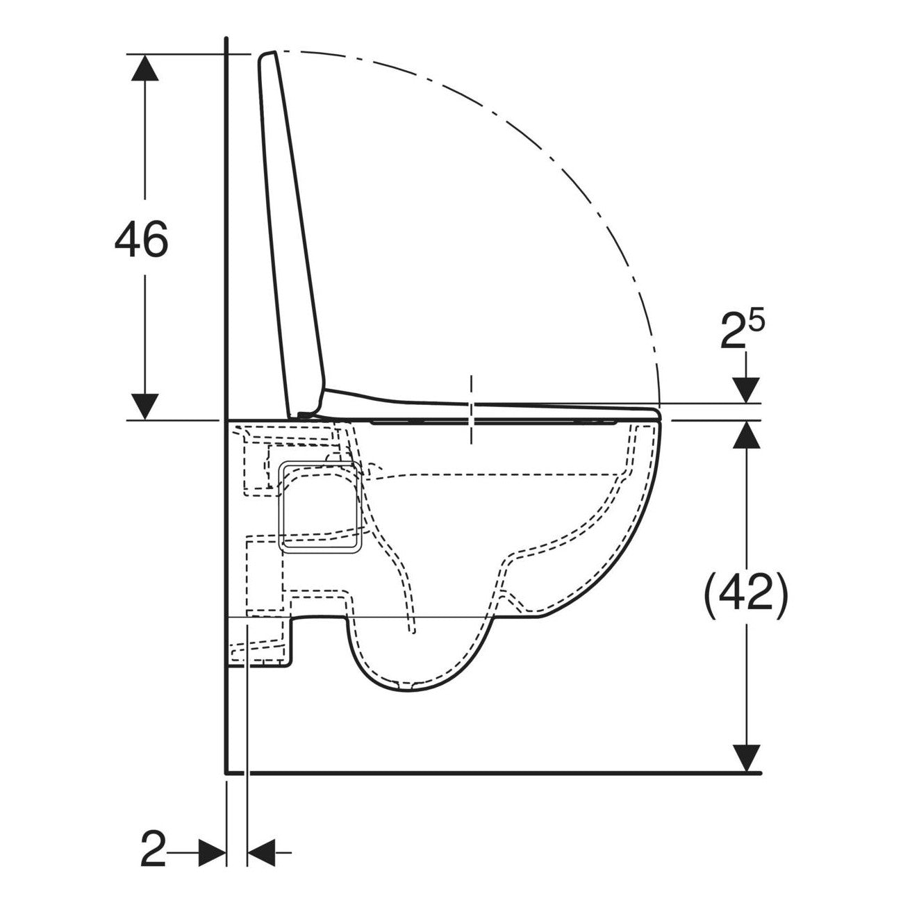 Geberit Selnova fali WC készlet, mélyöblítésű, zárt forma, Rimfree, WC-ülőkével (501.750.00.1) - méretrajz