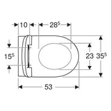 Geberit Selnova fali WC készlet, mélyöblítésű, zárt forma, Rimfree, WC-ülőkével, felső rögzítés (501.751.00.1) - méretrajz