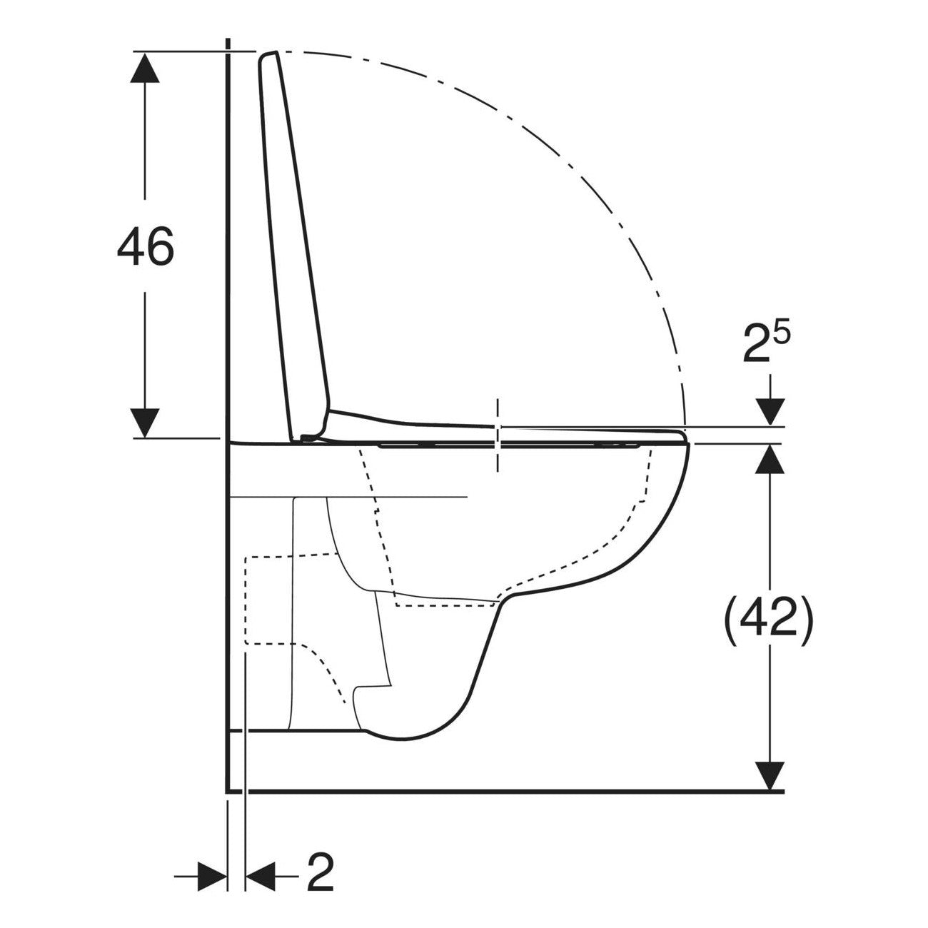 Geberit Selnova fali WC készlet, mélyöblítésű, zárt forma, Rimfree, WC-ülőkével, felső rögzítés (501.751.00.1) - méretrajz