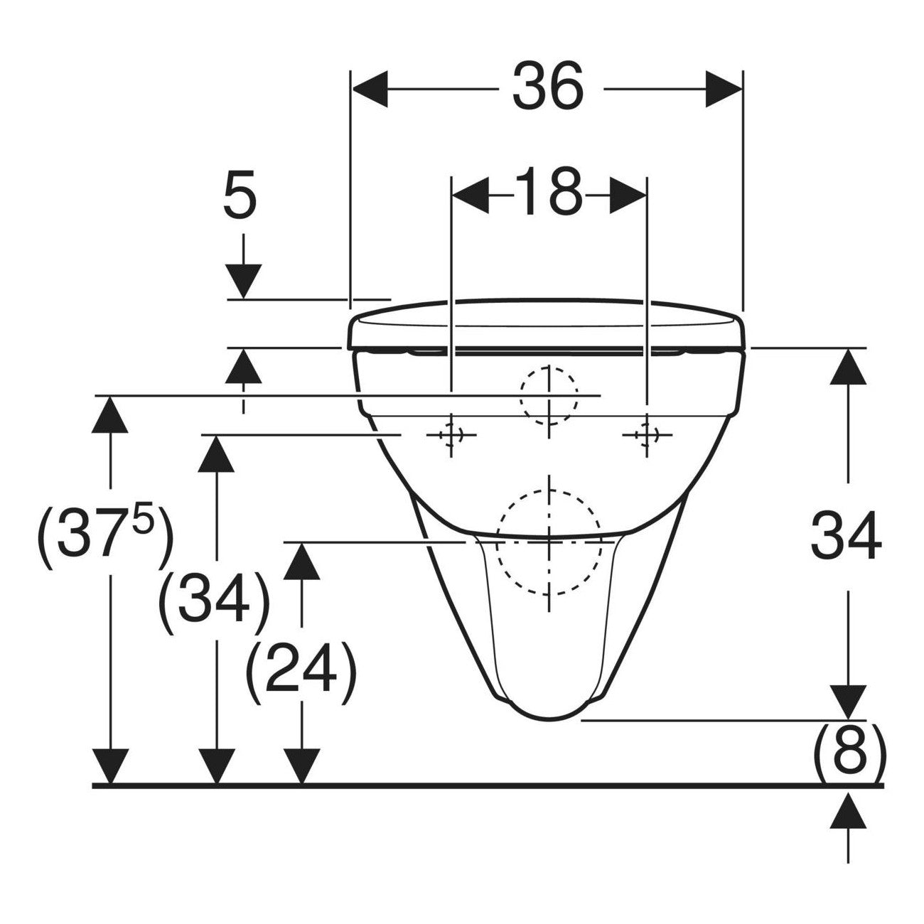 Geberit Selnova fali WC készlet, mélyöblítésű, zárt forma, Rimfree, WC-ülőkével, felső rögzítés (501.751.00.1) - méretrajz