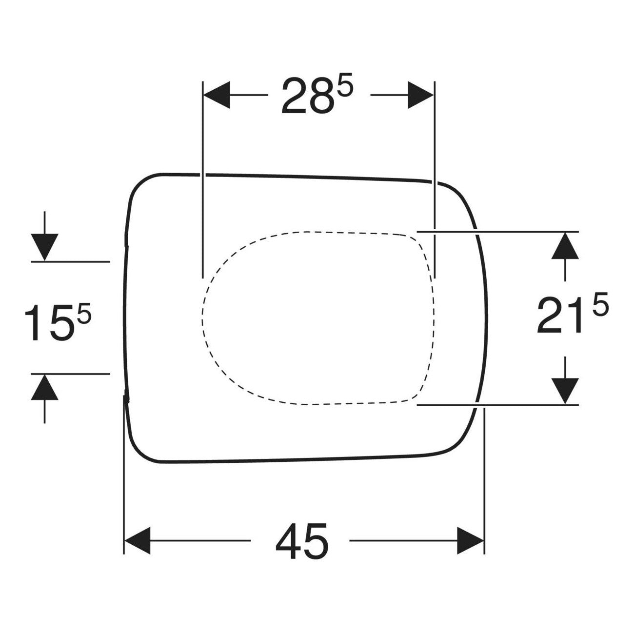 Geberit Selnova Compact WC tető szögletes, lecsapódás gátl. gyorskioldós zsanér, fehér (501.930.01.1) - méretrajz