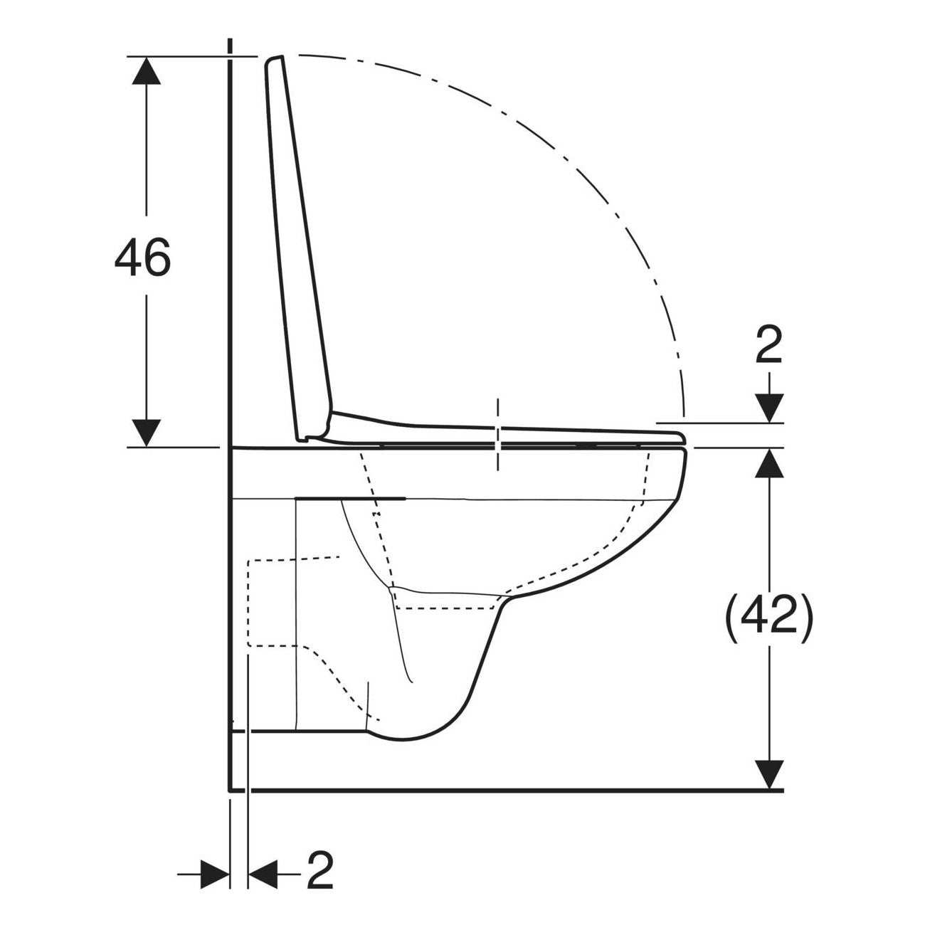 Geberit Selnova Square fali WC készlet, mélyöblítésű, zárt forma, Rimfree, WC-ülőkével, felső rögzítés (501.961.00.1) - méretrajz