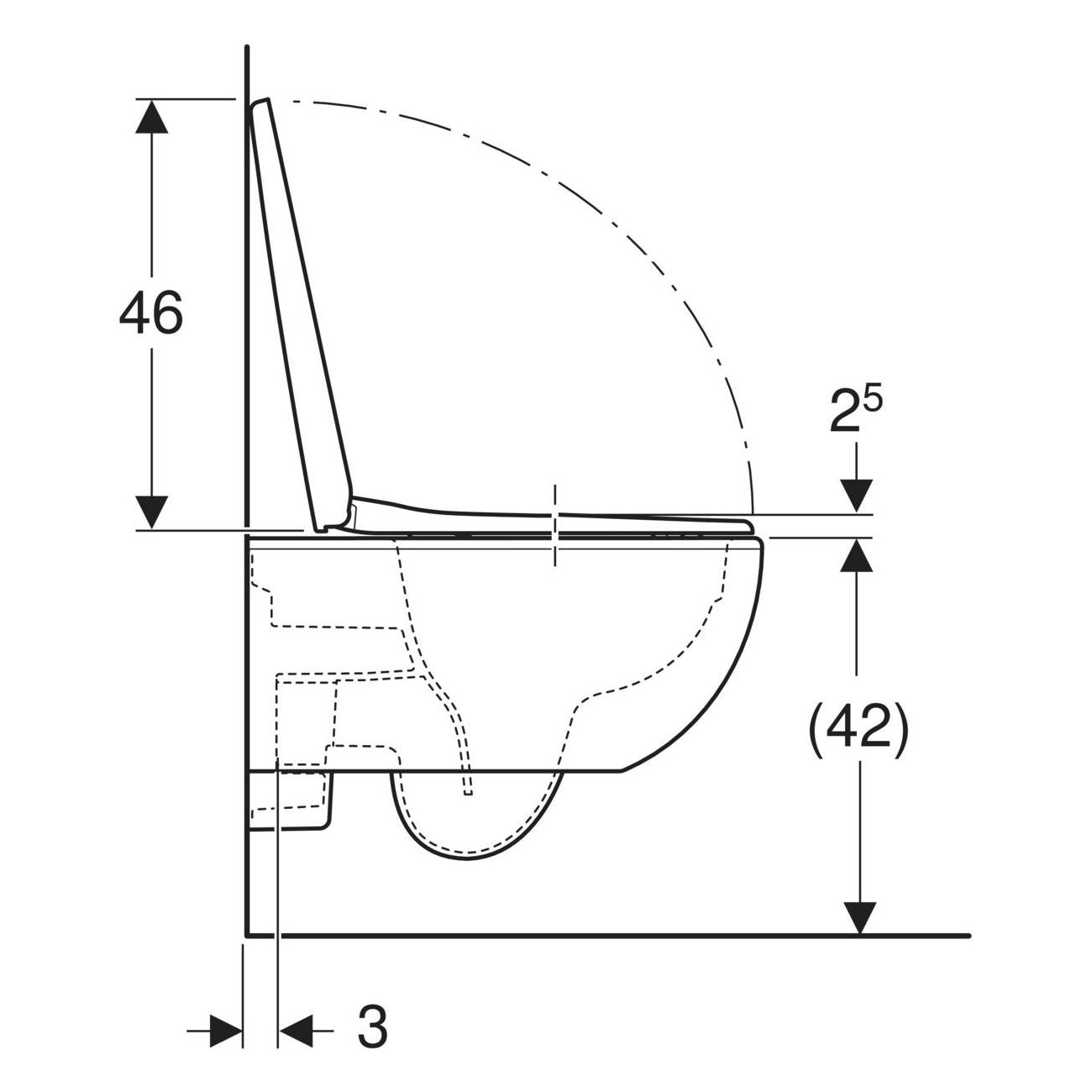 Geberit Selnova fali WC készlet, mélyöblítésű, Premium, zárt forma, Rimfree, WC-ülőkével (501.991.00.1) - méretrajz