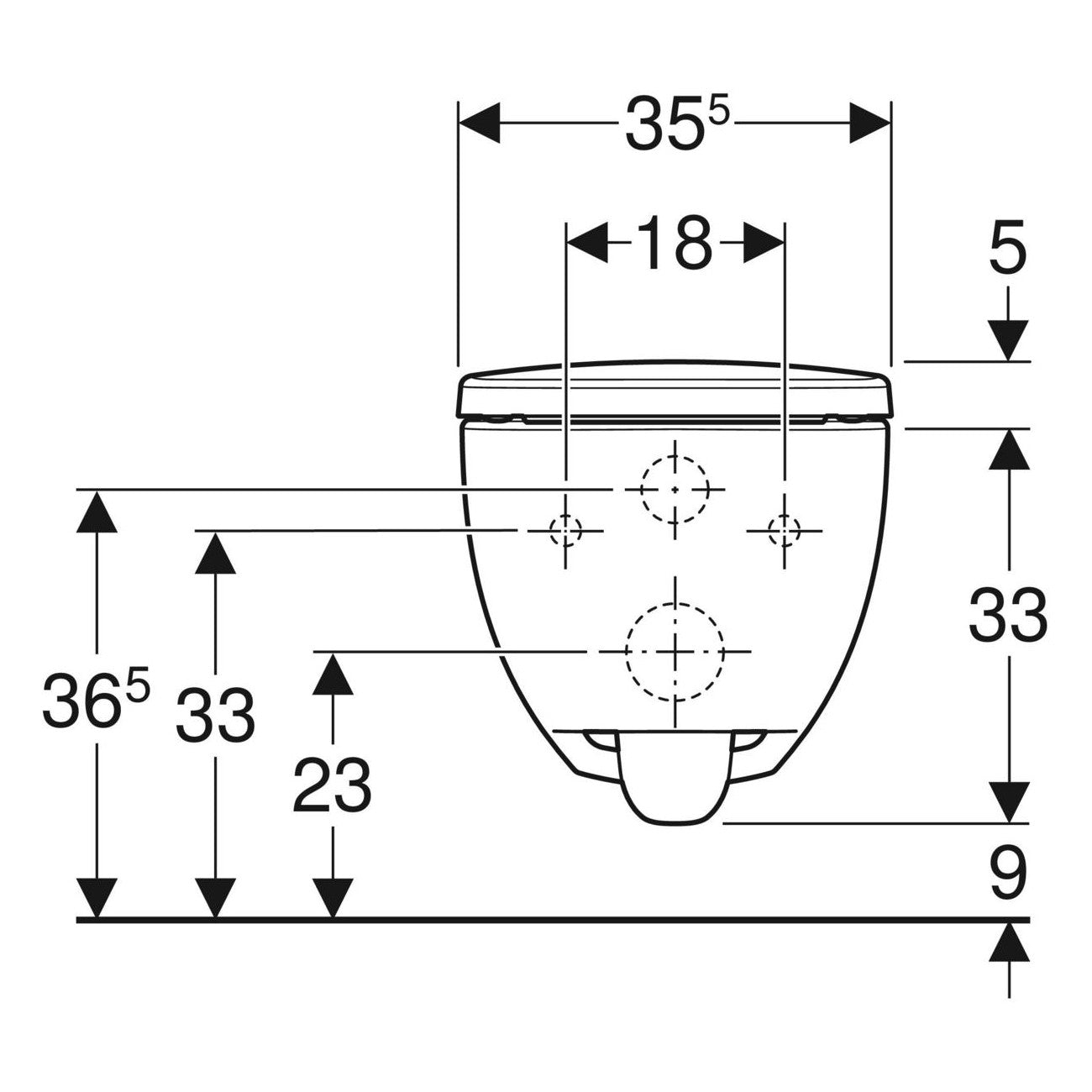 Geberit Selnova Square fali WC készlet, mélyöblítésű, Premium, zárt forma, Rimfree, WC-ülőkével (502.727.00.1) - méretrajz