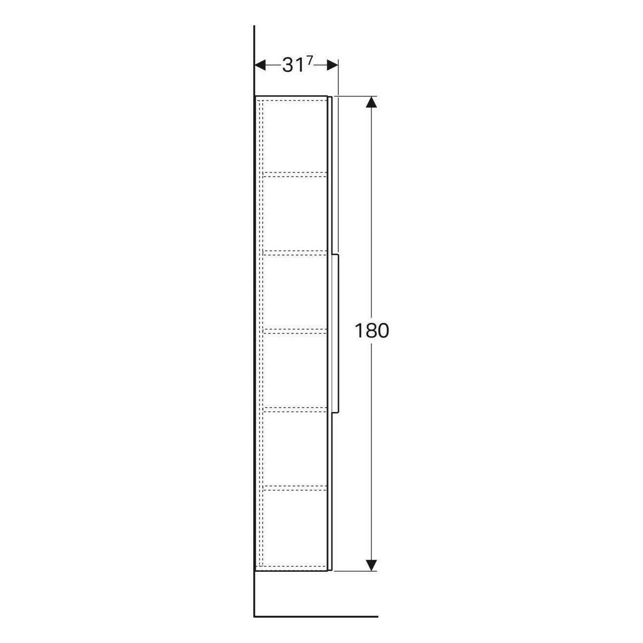 Geberit iCon magas szekrény egy ajtóval, 36x180x31.7cm, magasfényű lakkozott platina - kifutó (840002000) - méretrajz