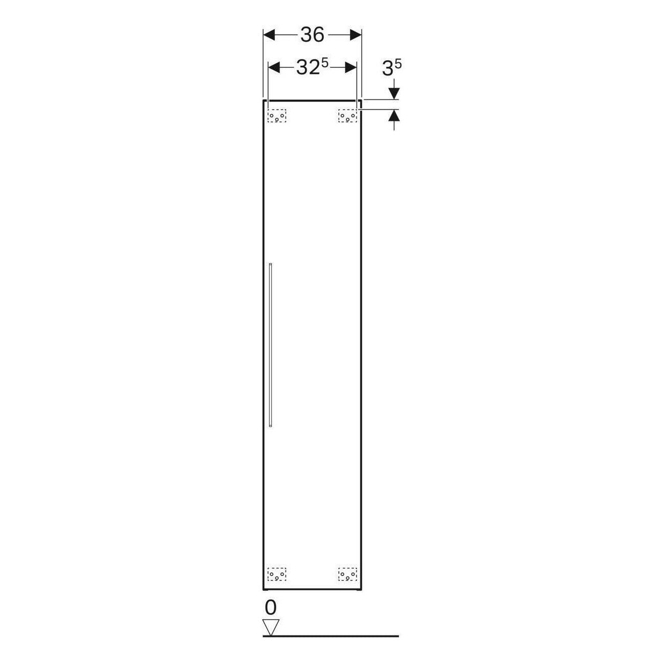 Geberit iCon magas szekrény egy ajtóval, 36x180x31.7cm, magasfényű lakkozott platina - kifutó (840002000) - méretrajz