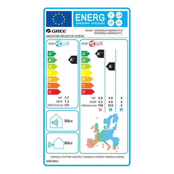 Gree mono split klíma szett konzolos 2.7 kW (GEH09AA-K6DNA1F) - energiacímke