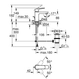 Grohe Cubeo mosdó csaptelep, húzórudas leeresztővel, S-es méret (1016940000) - méretrajz
