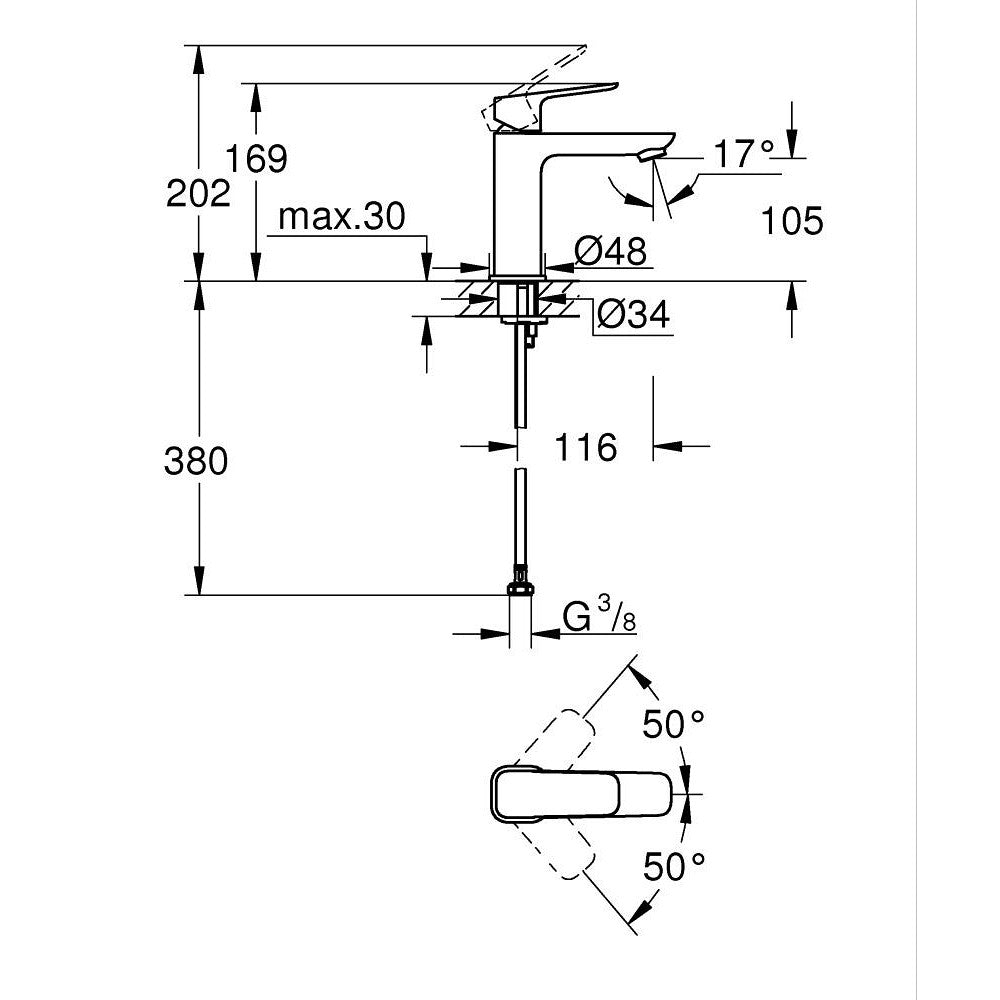 Grohe Cubeo mosdó csaptelep, M-es méret (1017550000) - méretrajz