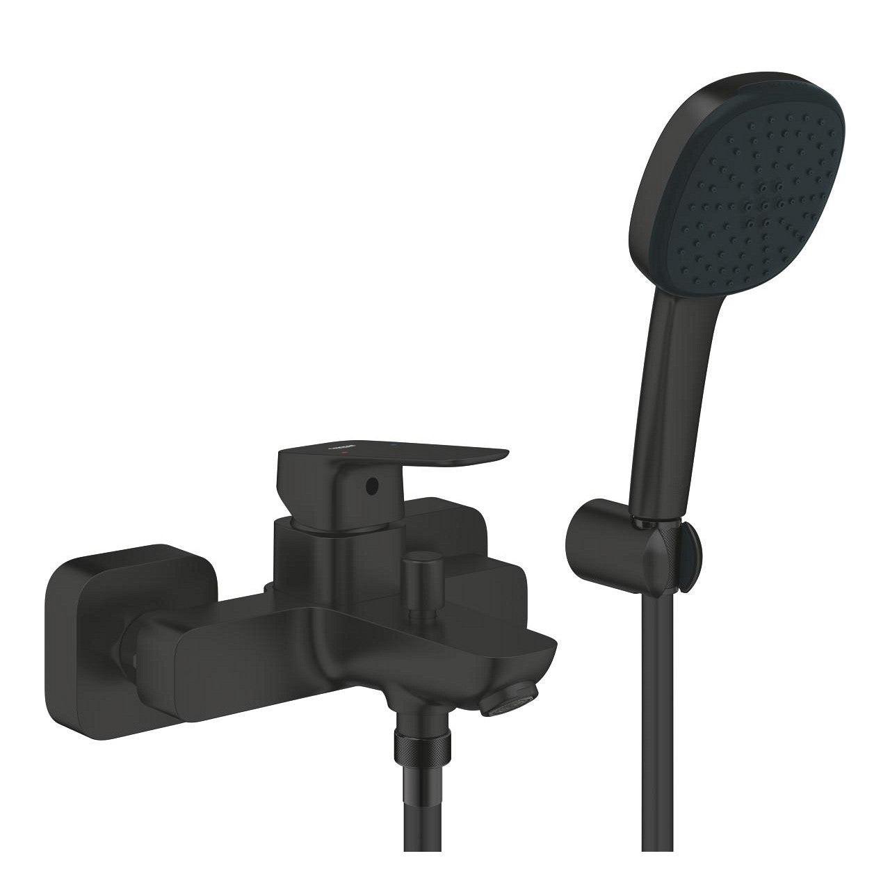 Grohe Cubeo zuhany csaptelep + Tempesta Cube 110 zuhanyszett fali zuhanytartóval, matt fekete (1018142430)