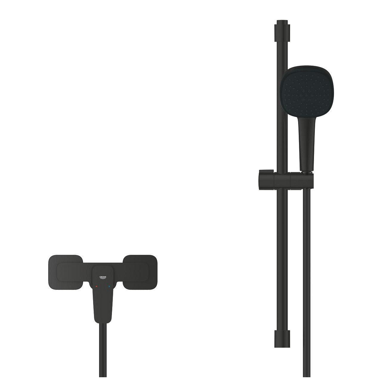 Grohe Cubeo zuhany csaptelep + Tempesta Cube 110 zuhanyszett fali zuhanyrúddal, matt fekete (1018252430)