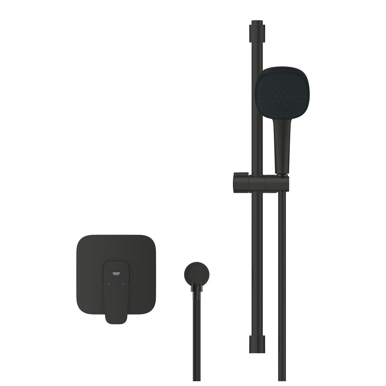 Grohe Cubeo zuhany csaptelep, színkészlet + Tempesta Cube 110 zuhanyszett, matt fekete (1053352430)