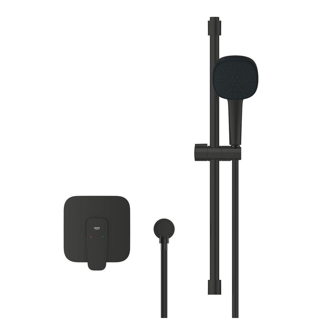 Grohe Cubeo zuhany csaptelep, színkészlet + Tempesta Cube 110 zuhanyszett, matt fekete (1053352430)