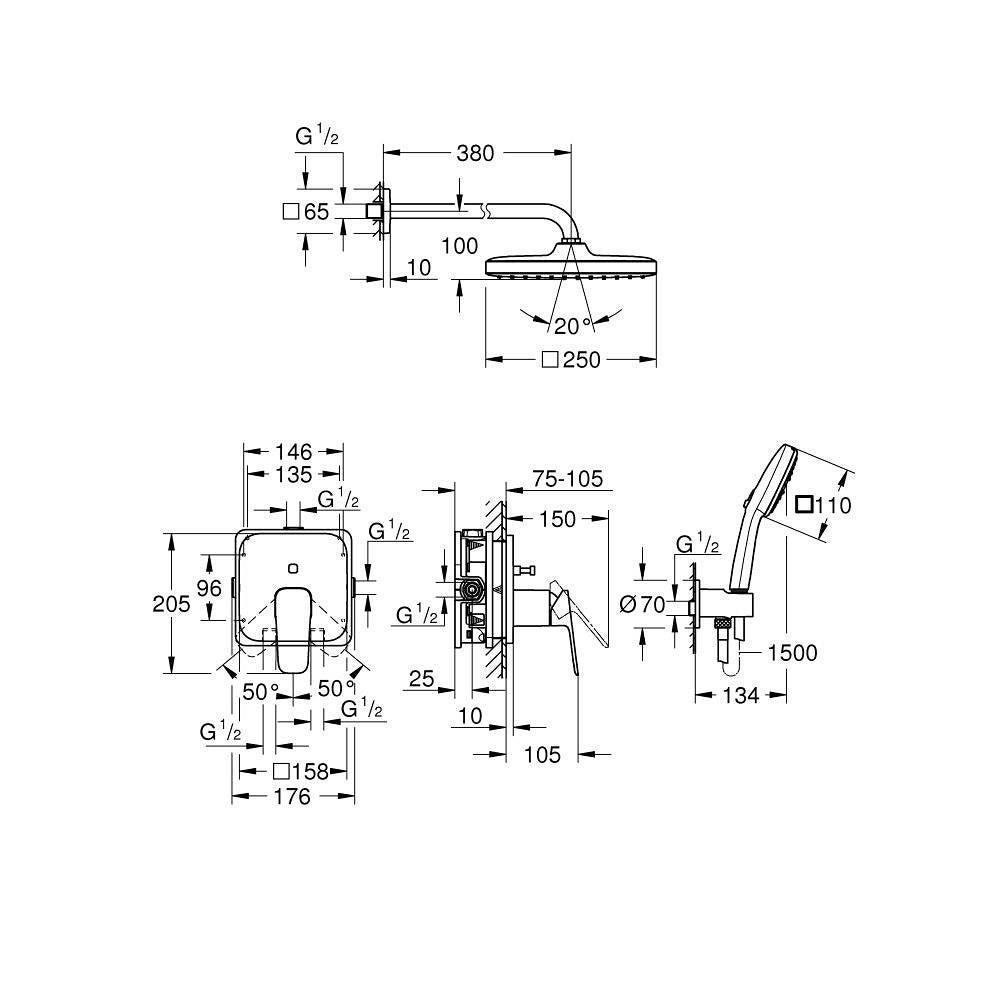 Grohe Cubeo zuhany csaptelep, színkészlet + Tempesta Cube kézi és fejzuhany (1053360000)