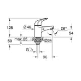 Grohe Euroeco hidegvizes csaptelep XS-es méret - méretrajz