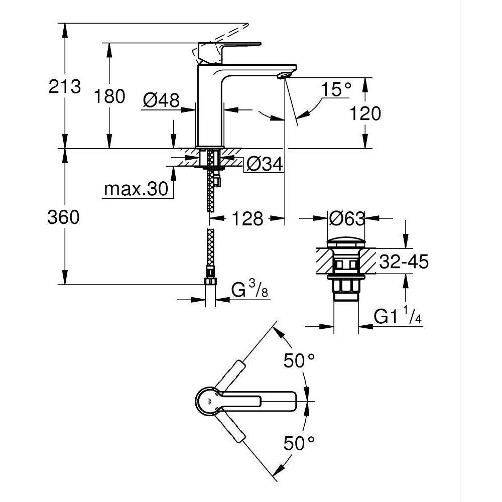 Grohe Lineare mosdó csaptelep, S, clikk - clakkos leeresztővel (23106001)