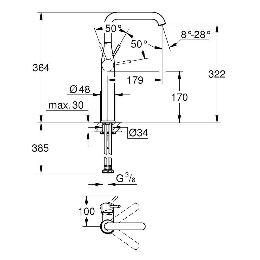 Grohe Essence egykaros mosdócsaptelep XL-es méret, leeresztő nélkül, szín: csiszolt grafit-2