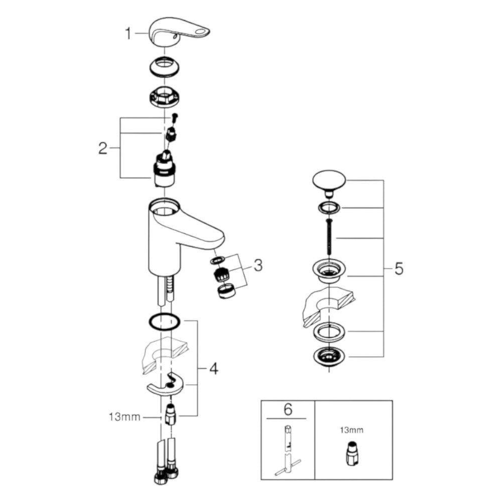 Grohe EuroEco egykaros mosdócsaptelep, S-es méret - Click leeresztővel (24256001)