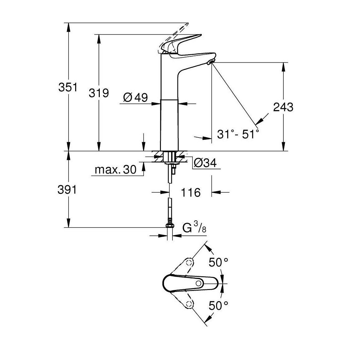 Grohe Euroeco egykaros mosdócsaptelep XL - es méret