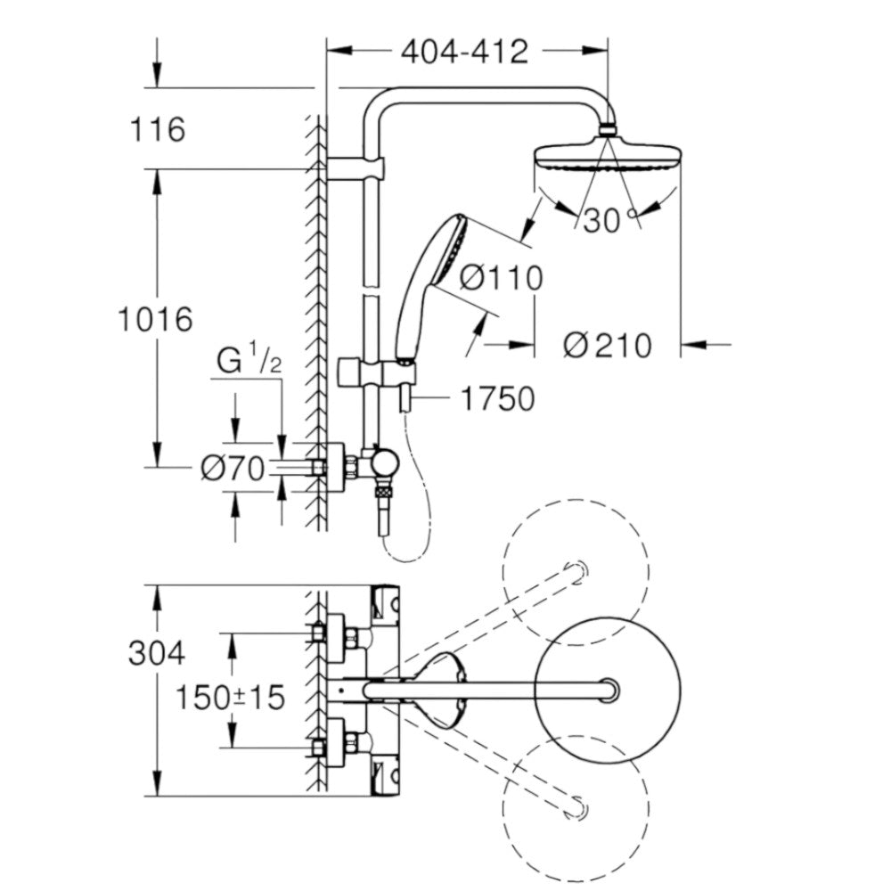Grohe Tempesta System 210 termosztátos zuhanyrendszer