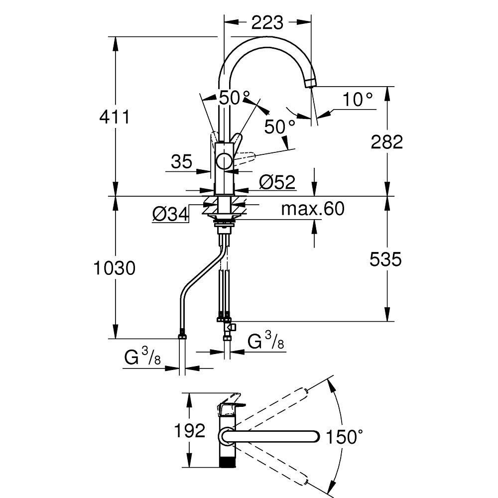 Grohe Blue Pure BauCurve C - kifolyós vízszűrős csaptelep, króm (30580000)