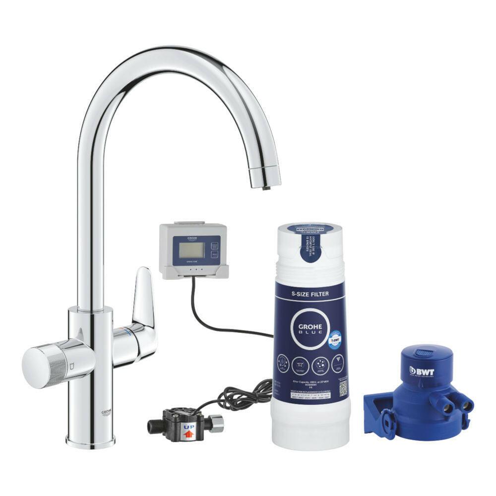 Grohe Blue Pure BauCurve C - kifolyós kezdőkészlet S - es méretű filterrel, króm (30581000)