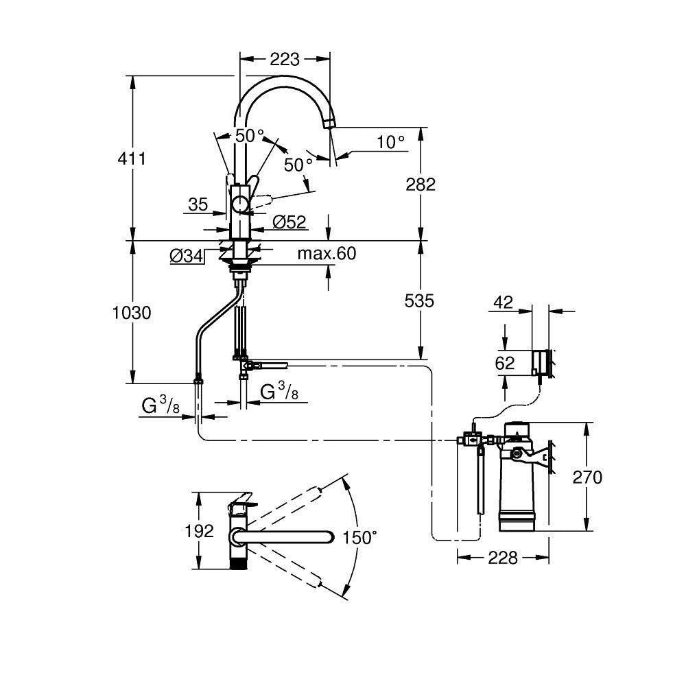 Grohe Blue Pure BauCurve C - kifolyós kezdőkészlet Ultrasafe szűrővel, króm (30582000)