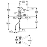 Grohe Blue Pure Eurosmart U-kifolyós vízszűrős csaptelep, króm (30583000) - méretrajz